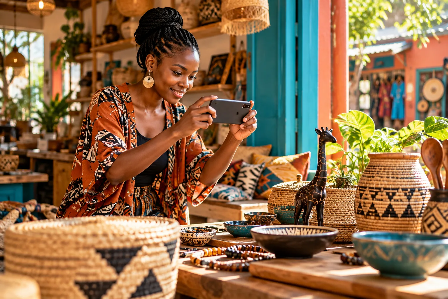 Illustrative entrepreneur photographing products